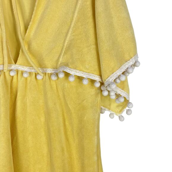 Vintage JUICY COUTURE Y2K Terry Yellow Pom Pom Kaftan Size S Beach Pool Cover Up - Picture 4 of 6